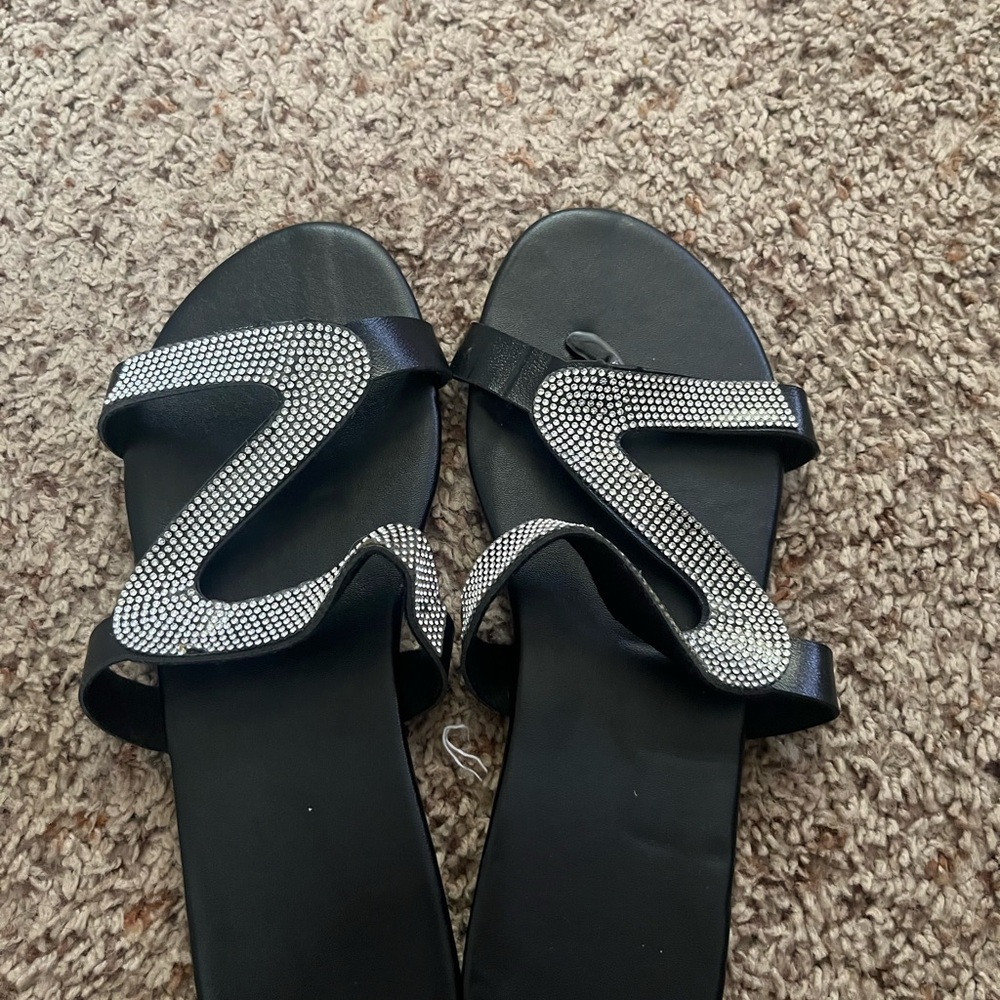 SHEIN Black and Silver Sandals with Shimmery Straps